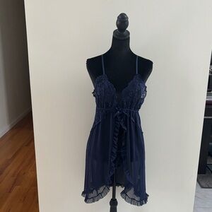 Elegant Navy Blue Lace Babydoll